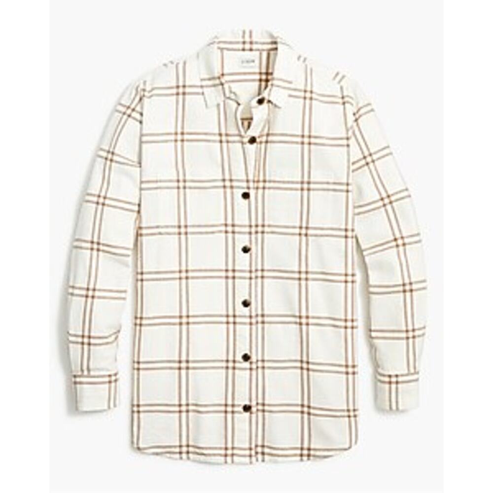 J. Crew Plus Neutral Plaid Flannel Shirt Jacket Cream‎ Brown Size XXL